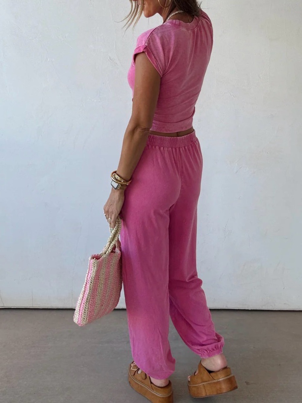 NWT Mineral Washed Crop Top & Jogger Sweatpants Set Pink - Picture 8 of 9